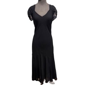 Sharon Max Black Flutter Sleeve V-Neck Midi Dress Vintage Made in USA XL